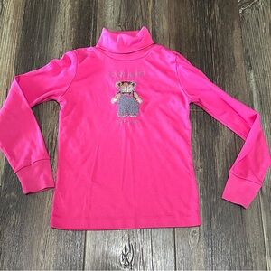 Needlepoint bear pink turtleneck vintage girls 10-12 youth park shirt